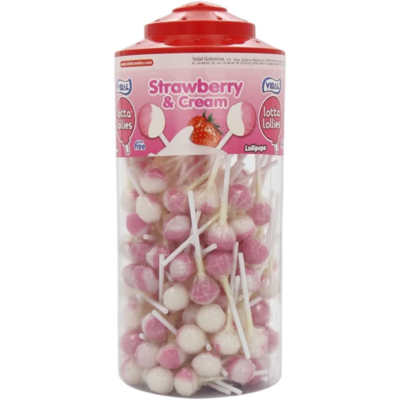 Vidal Lotta Lollies Strawberry & Cream Lollipop (150 Pack)