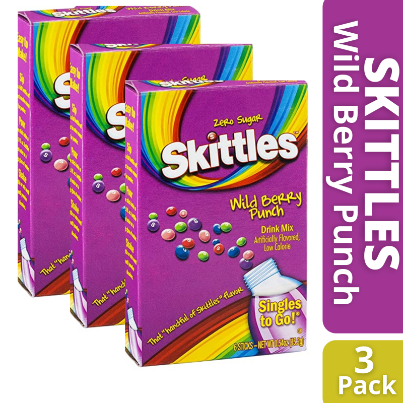Skittles Drink Mix Wild Berry Punch Zero Sugar Sachets USA (6 Sticks) (12x15.2g)
