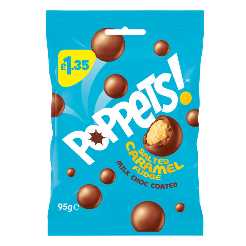 Poppets Salted Caramel Fudge Milk Choc Coated Pouch 95g