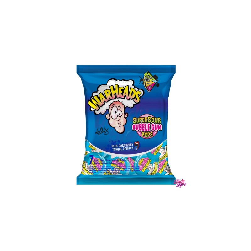 Warheads Super Sour Bubble Gum Pops Blue Raspberry (22 x 105g)