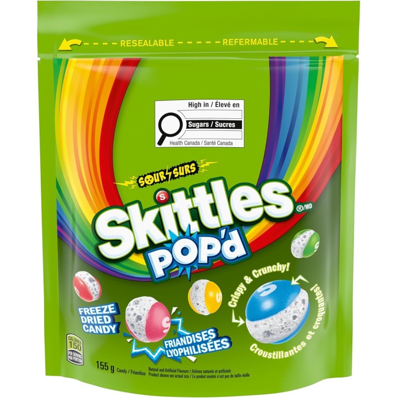 Skittles Pop'd Freeze Dried Candy Sour Flavour USA ( 8 x 155g)